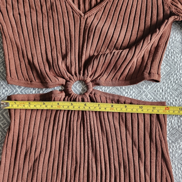 House Of Harlow 1960 Long Sleeve Ribbed O Ring Midi Dress Rust Orange - Fall - S - Picture 8 of 16